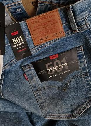 Брендові фірмові демісезонні зимові котонові стрейчеві джинси levi's 501 '93 premium,оригінал із сша, нові з бірками, розмір w34 l34.7 фото