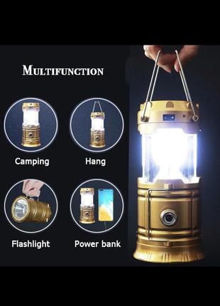 Туристичний ліхтар-лампа на сонячній батареї з павербанком camping mh-5800t (6 1 led). колір: синій / золото