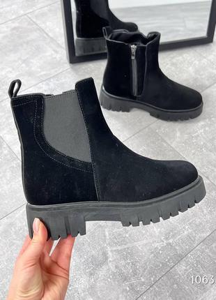 Ботинки сапоги зима экозамша черный3 фото
