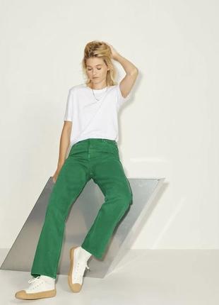Зеленые плотные качественные коттоновые прямые джинсы straight mid waist jjxx9 фото