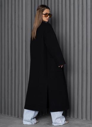 Пальто деми длинное черное и серое5 фото