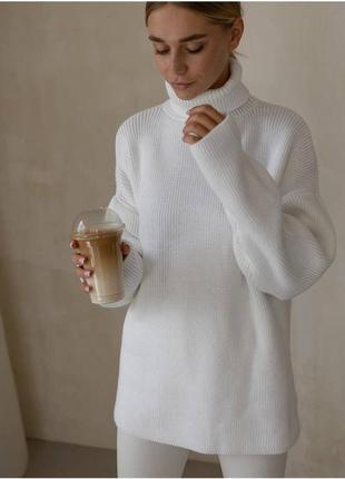 Теплый вязаный свитер удлиненный с горлом свободного кроя теплый2 фото