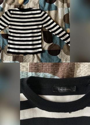 Базовий лонг xs/s у смужку жіноча водолазка гольф лонгслів светр у чорно-білу смужку5 фото