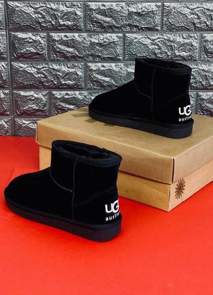 Угг жіночі чорні ugg australia повсякденні уггі натуральний замш