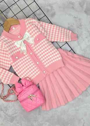 Теплый костюм праздничный школьный кофта и юбка для девочки3 фото