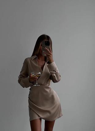 Неймовірна сукня шовкова коротка вечірня коктейльна з рукавами на запах сорочка приталена
