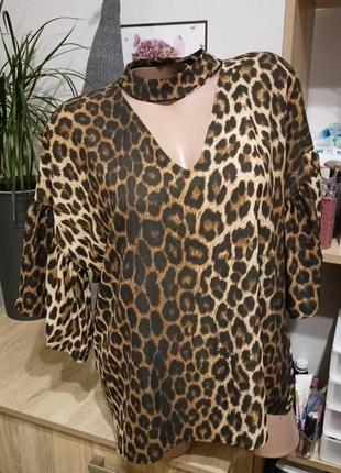 Леопардова блуза з чокером,блузка з чокером на шиї леопардовий принт
