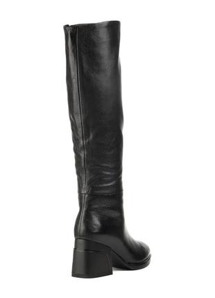 Сапоги женские зимние кожаные на толстом каблуке, с острым носком с мехом черные 1694ц4 фото