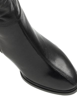 Сапоги женские зимние кожаные на толстом каблуке, с острым носком с мехом черные 1694ц7 фото