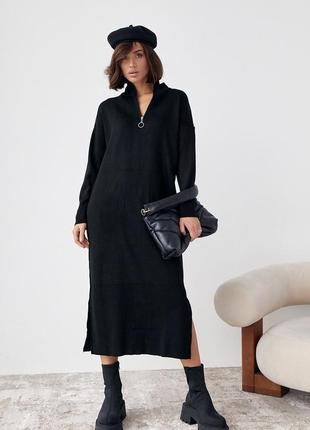 Платье вязаное теплое длинная черная и молочная2 фото