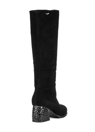 Сапоги женские замшевые зимние с мехом,на среднем удобном каблуке черные 1667ц5 фото