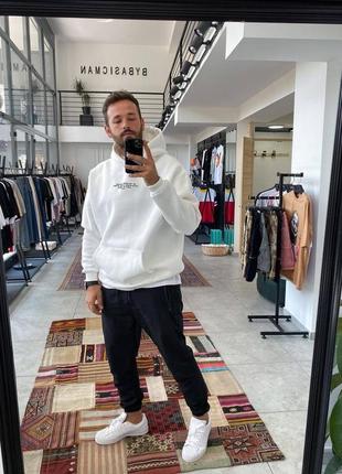 Белое теплое худи мужское оверсайз