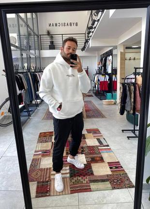 Белое теплое худи мужское оверсайз