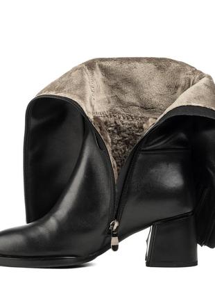 Сапоги женские кожаные зимние с мехом,на среднем удобном каблуке черные 1719ц6 фото
