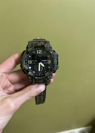 Водонепроницаемые армейские военные мужские спортивные наручные часы с подсветкой противоударные skmei military green9 фото