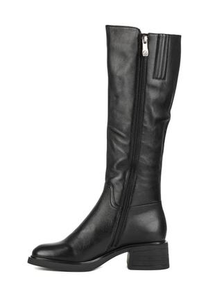 Сапоги женские кожаные зимние на среднем толстом каблуке с мехом черные 1718ц3 фото