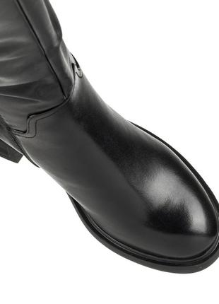 Сапоги женские кожаные зимние на среднем толстом каблуке с мехом черные 1718ц7 фото