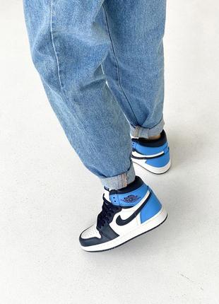 Женские голубые кроссовки nike air jordan 1 high blue white black2 фото