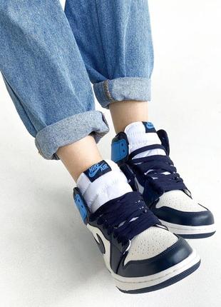 Женские голубые кроссовки nike air jordan 1 high blue white black5 фото