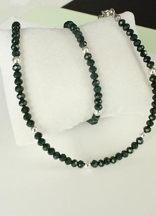 Стильный чокер и тонкий браслет из циркония и гематита