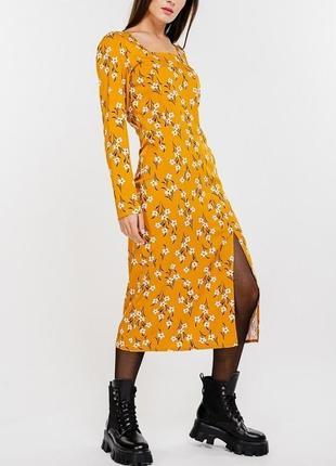 Сукня міді з розрізом з квітковим принтом2 фото