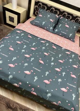 Постільна білизна полуторна рожевий фламінго