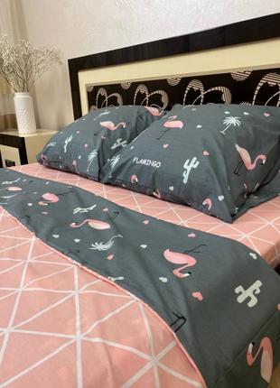 Постільна білизна полуторна рожевий фламінго