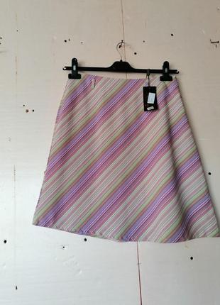 Летняя юбка трапеция в косую полоску радуга разноцветная4 фото