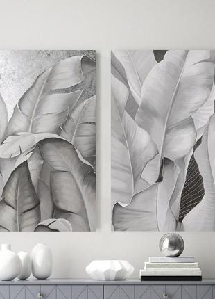 Срібне листя сучасна чорно-біла картина модульна картина картина на холсті картина на полотні4 фото