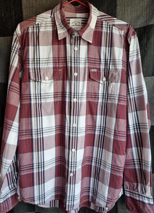 Брендовая хлопковая красивая топовая базовая белая бордовая серая в клетку мужская рубашка в клетку м m tom tailor2 фото