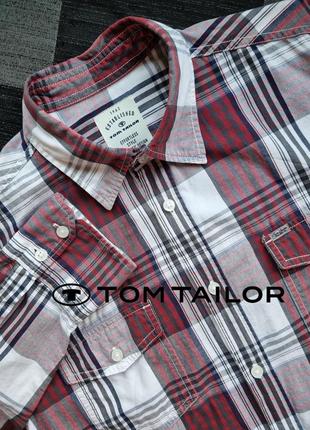 Брендовая хлопковая красивая топовая базовая белая бордовая серая в клетку мужская рубашка в клетку м m tom tailor