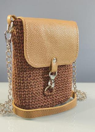 Коричнева сумочка кросбоді. жіноча сумка кросбоді з деталями з натуральної шкіри.2 фото