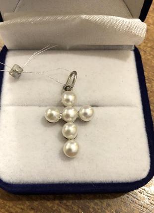 Серебряный крестик с жемчужинками #103,104