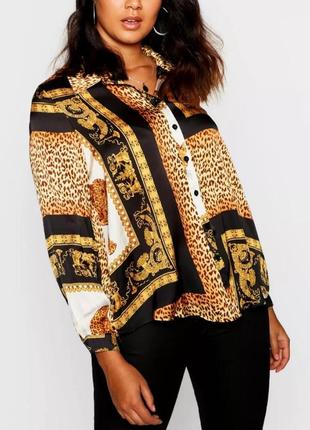 Сорочка блуза чорна/жовта леопардовий принт  48 р.2 фото