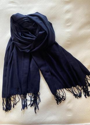 Палантин шарф кашеміровий однотонний синій.