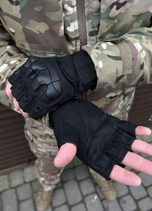 Перчатки беспалые oakley tactical pro с косточками, черные1 фото