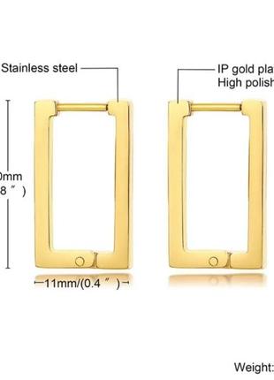Медсталь сережки конго прямокутник геометрія квадратні медзолото купити подарунок  нержавійка трендові сережки фораджо4 фото