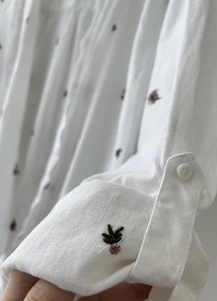 Невероятная льняная, белоснежная рубашка, рубашка лен, вышивка, вышитые цветы лотон оверсайз, удлиненная 💐4 фото