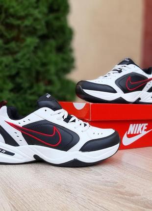 Nike air monarch белые с черным и красным кроссовки мужские осенние кеды найк монарх кожаные отличное качество