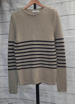 Чоловічий бежевий пуловер в смужку denim couture2 фото