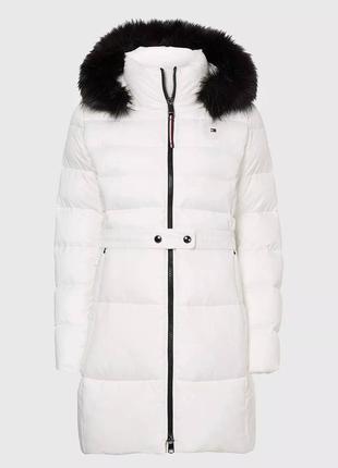 Жіноча біла куртка tommy hilfiger (sorona padded belted coat)3 фото