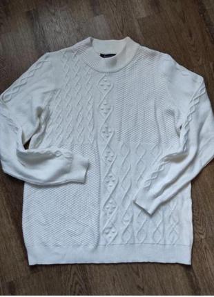 Вязаный белый свитер элегантный пуловер с воротником джемпер на осень и зиму4 фото
