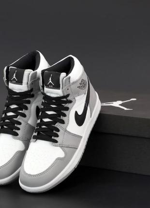Мужские кроссовки с мехом nike air jordan 1 grey white fur