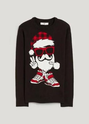 Кофта светр з новорічним принтом для хлопчика c&a дід мороз3 фото