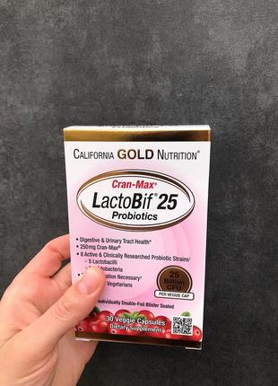 Пробиотик, california gold nutrition, lactobif, cran-max, пробиотики, 25 млрд куо, 30 растительных капсул, айхерб1 фото