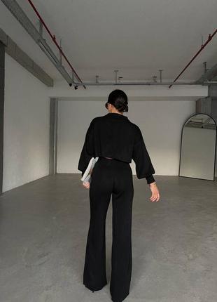 Теплый костюм с брюками вязаный вязка оверсайз рубашка укороченная свободного прямого кроя брюки с высокой посадкой на резинке5 фото