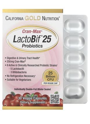 Пробиотик, california gold nutrition, lactobif, cran-max, пробиотики, 25 млрд куо, 30 растительных капсул, айхерб3 фото