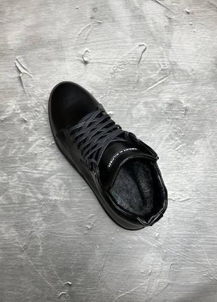 Зимові черевики tommy hilfiger з натуральної шкіри та хутра в чорному кольорі, мужские кожаные зимние ботинки5 фото