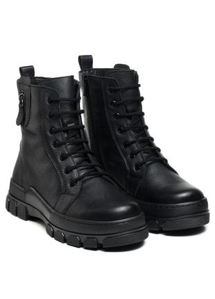 Ботинки кожаные осенние черные на шнуровках 453бz