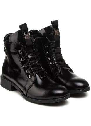 Ботинки женские кожаные черные на низком ходу 579бп1 фото